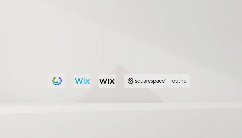 A minimalist and sleek composition showcasing a side-by-side comparison of leading website builder platforms. The foreground features clean, simplified icons and logos of popular options like Webydo, Wix, Squarespace, and Webflow, neatly arranged in a grid layout. The middle ground depicts abstract geometric shapes and lines, subtly hinting at the technical capabilities and user interfaces of these tools. The background is a soft, neutral color palette, creating a calming and professional atmosphere. The lighting is soft and diffused, emphasizing the clean, modern aesthetic. The camera angle is slightly elevated, providing an overview of the comparison while maintaining a balanced, visually appealing composition.