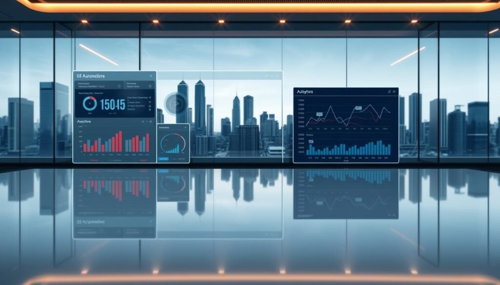 A sleek, futuristic interface displaying an automated sales pipeline solution. In the foreground, a dynamic dashboard showcases real-time data and analytics, with customizable charts and graphs. The middle ground features a clean, minimalist design, with intuitive controls and seamless workflow automation. In the background, a city skyline with towering skyscrapers reflects off the smooth, glossy surface, creating a sense of technological sophistication. Soft, warm lighting illuminates the scene, conveying a sense of efficiency and progress. The overall atmosphere exudes a professional, cutting-edge vibe, perfectly capturing the essence of an advanced, AI-powered sales pipeline management system.