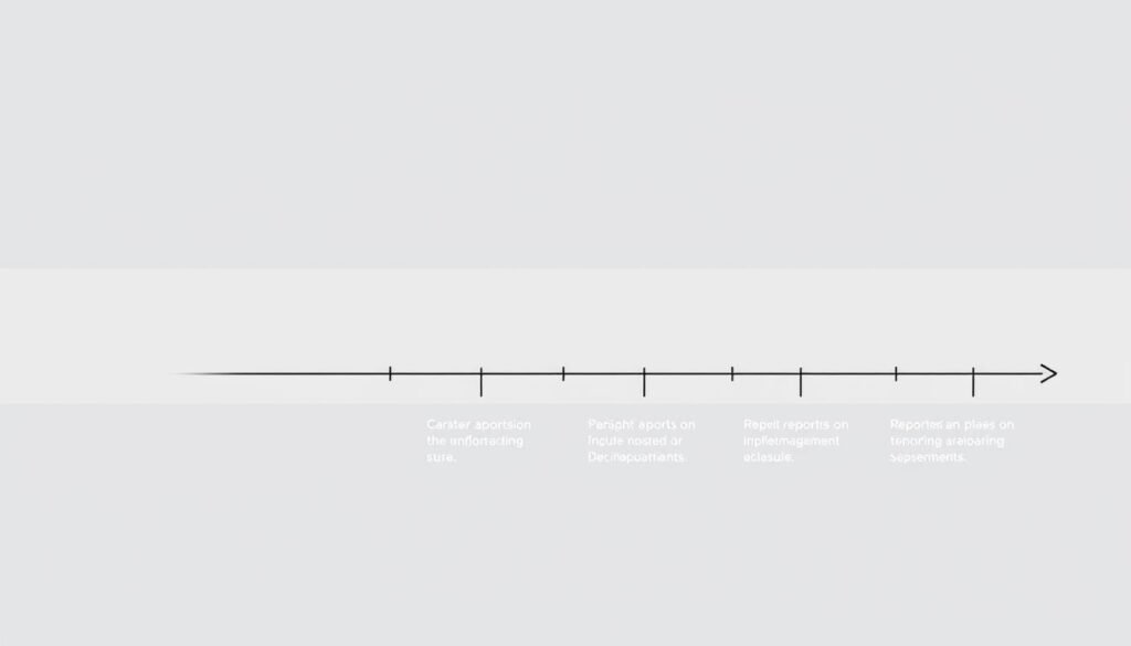 A clean, minimalist illustration depicting the CSRD reporting timeline with a clear, phased implementation schedule. The foreground shows a series of simplified timeline icons or infographic elements, arranged in a horizontal layout to visually convey the progression of reporting requirements. The middle ground features a neutral, geometric backdrop with subtle textures or gradient patterns to provide visual interest without distracting from the core information. The background showcases a muted, professional color palette, lending an atmosphere of authority and seriousness to the subject matter. The overall composition should strike a balance between informative clarity and aesthetic appeal, making it suitable for inclusion in the article on CSRD.