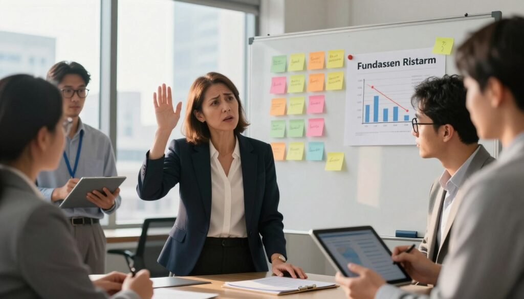 A thoughtful and engaging scene depicting a modern office environment, focusing on a diverse group of professionals discussing fundraising platform critiques. In the foreground, a middle-aged woman in a smart blazer raises her hand, expressing concern, while a young man in glasses takes notes on a tablet. The middle ground showcases a whiteboard filled with colorful sticky notes outlining key criticisms, with a chart illustrating declining user satisfaction. In the background, there's a large window revealing a cityscape, bathed in warm afternoon light, creating an atmosphere of collaboration and reflection. The image embodies a sense of professionalism and earnest discussion, capturing the nuances of concerns surrounding fundraising platforms, specifically Zeffy. A thoughtful and engaging scene depicting a modern office environment, focusing on a diverse group of professionals discussing fundraising platform critiques. In the foreground, a middle-aged woman in a smart blazer raises her hand, expressing concern, while a young man in glasses takes notes on a tablet. The middle ground showcases a whiteboard filled with colorful sticky notes outlining key criticisms, with a chart illustrating declining user satisfaction. In the background, there's a large window revealing a cityscape, bathed in warm afternoon light, creating an atmosphere of collaboration and reflection. The image embodies a sense of professionalism and earnest discussion, capturing the nuances of concerns surrounding fundraising platforms, specifically Zeffy.