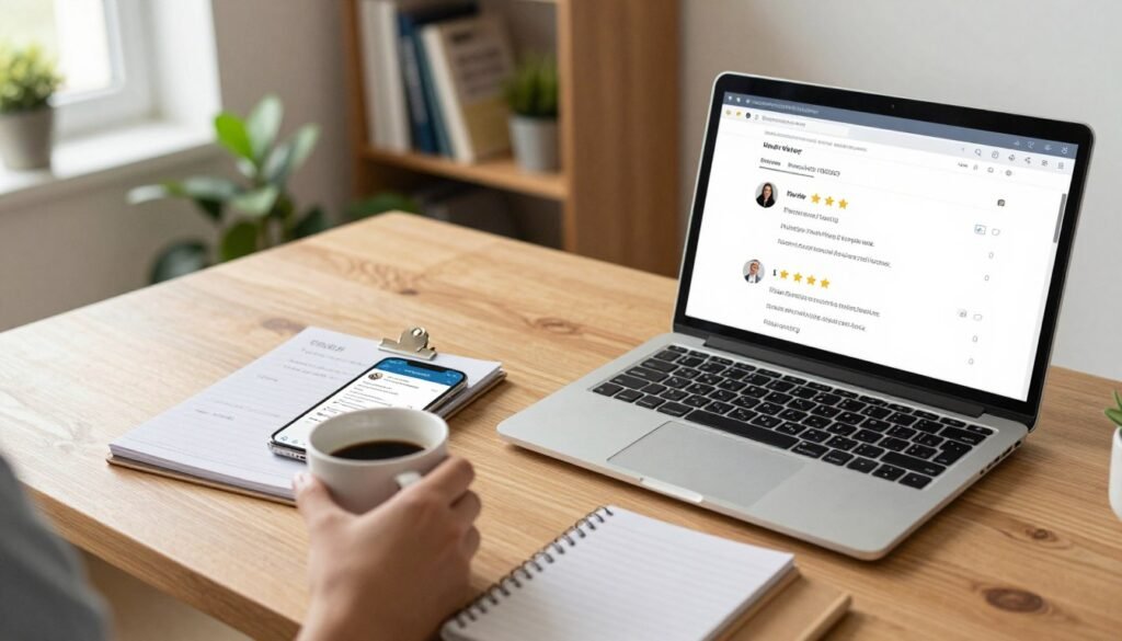 A cozy, well-lit office environment with a wooden desk featuring a laptop displaying positive user reviews about nonprofit software. In the foreground, a hand gently holds a coffee mug, hinting at a thoughtful moment of reflection. In the middle, a notepad filled with neatly written notes and a smartphone displaying an open review app are visible, emphasizing user engagement. The background features a bookshelf with nonprofit-related books and a plant for a touch of greenery, promoting a warm, professional atmosphere. The lighting is soft and natural, from a nearby window, creating an inviting mood that resonates with customer support and trust. The camera angle is a balanced, slightly overhead view, drawing the audience in without distractions. A cozy, well-lit office environment with a wooden desk featuring a laptop displaying positive user reviews about nonprofit software. In the foreground, a hand gently holds a coffee mug, hinting at a thoughtful moment of reflection. In the middle, a notepad filled with neatly written notes and a smartphone displaying an open review app are visible, emphasizing user engagement. The background features a bookshelf with nonprofit-related books and a plant for a touch of greenery, promoting a warm, professional atmosphere. The lighting is soft and natural, from a nearby window, creating an inviting mood that resonates with customer support and trust. The camera angle is a balanced, slightly overhead view, drawing the audience in without distractions.