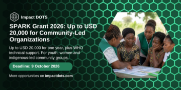 SPARK Grant 2026 featured card, Impact DOTS: community health workers and young women reviewing charts