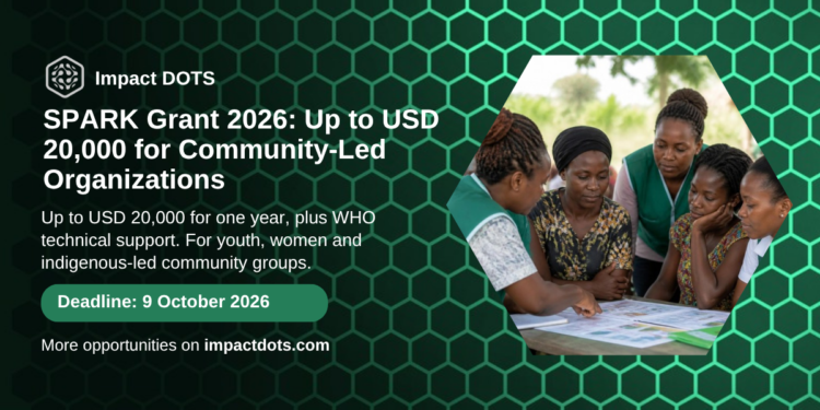 SPARK Grant 2026 featured card, Impact DOTS: community health workers and young women reviewing charts